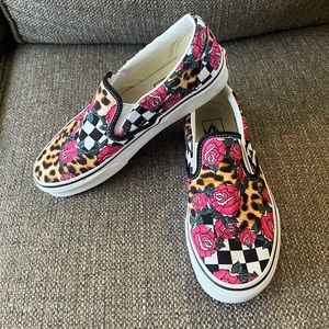 Vans Slip-ons-Leopard and Roses